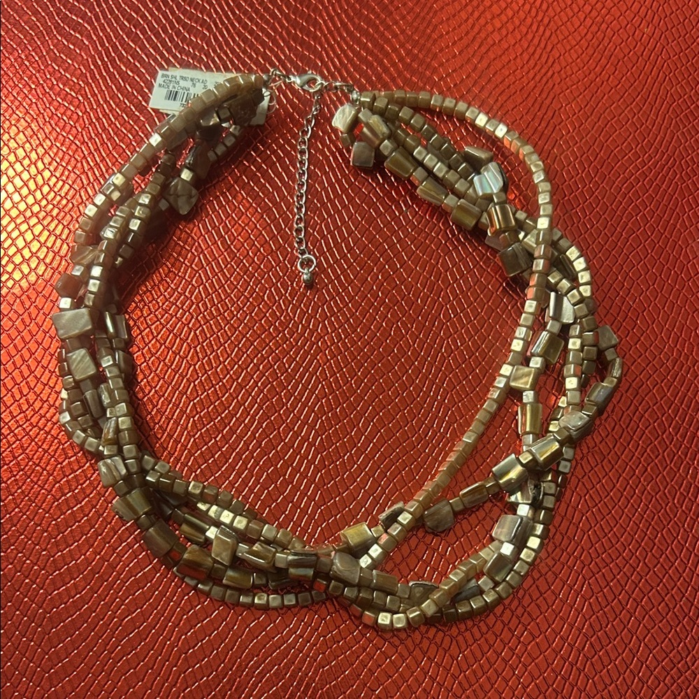 Elegant Gold and Brown Beaded Necklace